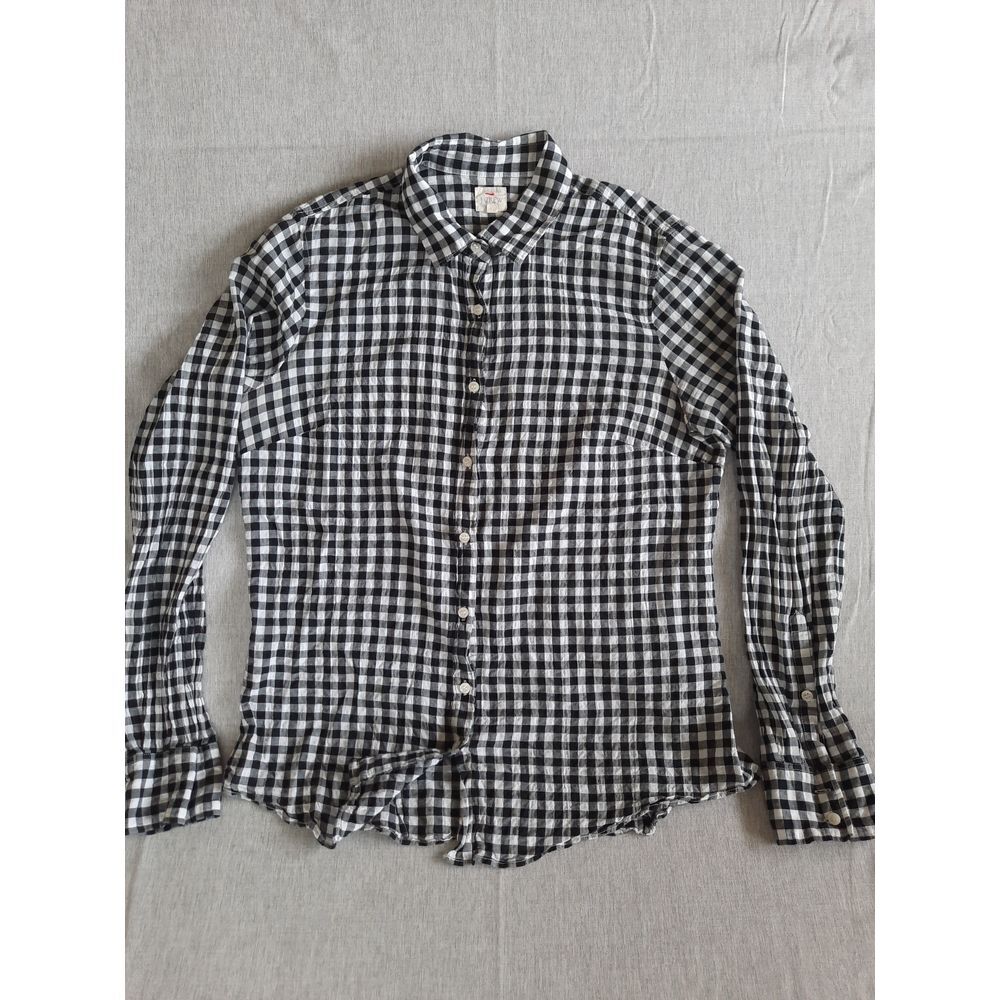 J. Crew Women's Medium Wrinkled Check‎ Stretch Collared Button Shirt Top Blouse